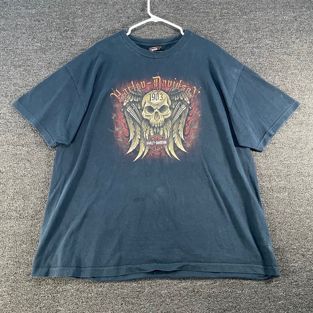 Harley Davidson Archaic Grunge T-Shirt Mens 2XL Black Waco Texas Skull Graphic